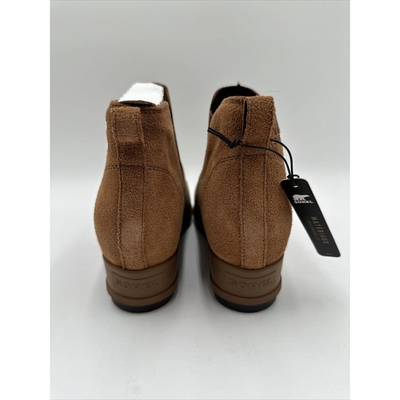 NWOB Sorel Evie Wedge Bootie Pull On Ankle Boot Suede Leather Tan Size 10.5 - Picture 5 of 7